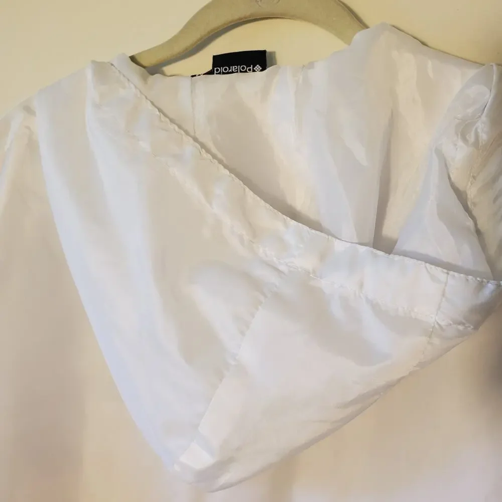 Polaroid Supercolor Crop Top Windbreaker Size M White Cinch Pocket Lightweight - Picture 12 of 14
